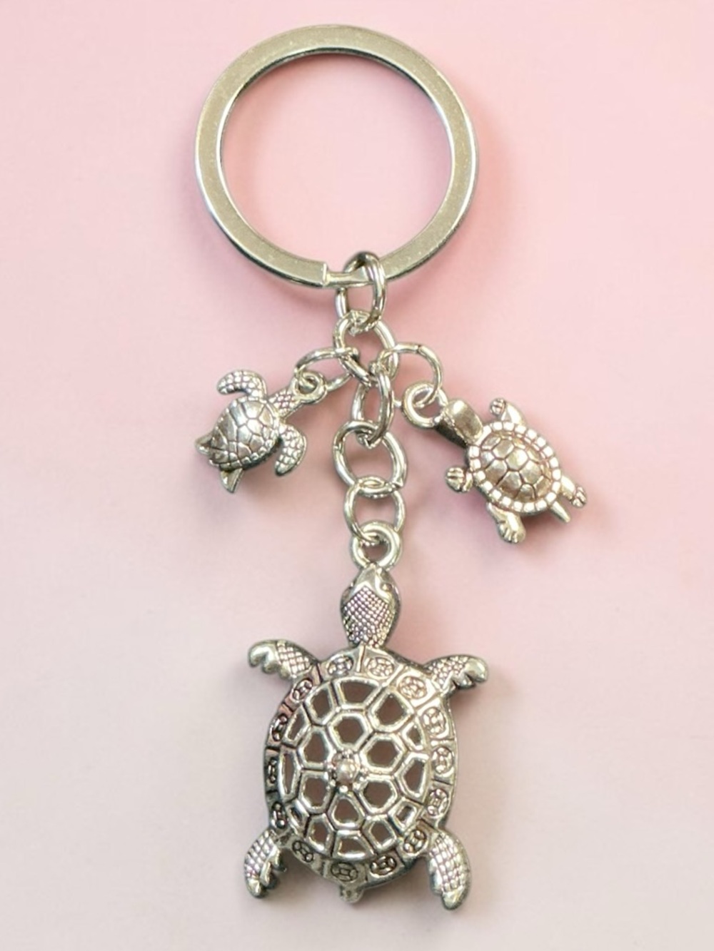 Sea Turtle Bag Charm Keychain Silver Ocean Beach Purse Charm